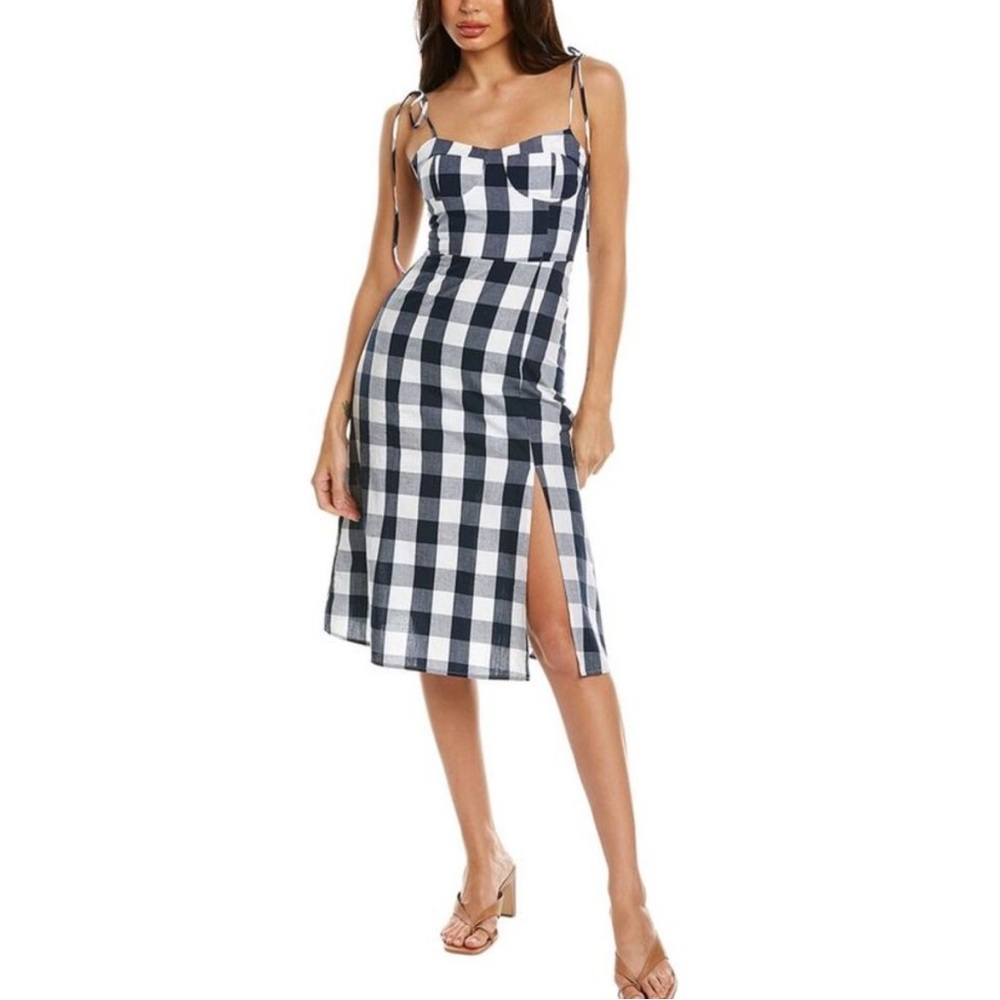 NEW Moonsea Tie Strap Plaid Midi Dress
